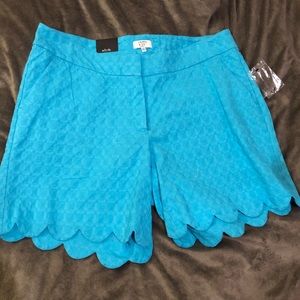Crown & Ivy Turquoise Essential Scalloped Shorts